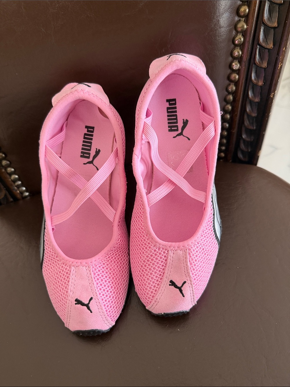 Puma Pink Girls' Ballet-Style Sneakers with Crisscross Straps - Picture 8 of 10
